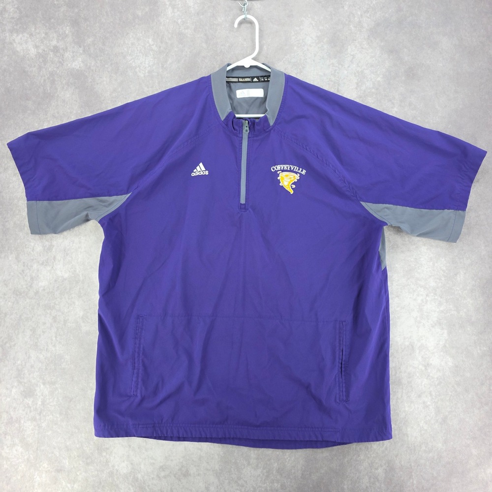 Adidas Windbreaker Quarter Zip Mens 2XL Pullover Purple Coffeyville Embroidered